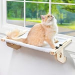 AMOSIJOY Perchoir de fenêtre Robuste pour Chat avec Cadre en Bois et métal pour Grands Chats, lit pour Chat Facile à régler pour Rebord de fenêtre, Table de Chevet, tiroir et Armoire (55 cm, Peluche