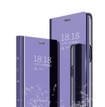 Wuzixi Case for Xiaomi Redmi 9C (NFC). Plating Ultra Slim Fit Mirror Makeup Plating Flip Case, Mirror Protective Case with Kickstand, phone case for Xiaomi Redmi 9C (NFC).Purple