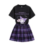 Barn Kuromi Klänning Flicka T-shirt Plisserad Kjolf Outfit Sommar Casual Skolkläder Black 160cm