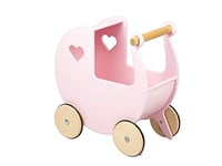 Moover Wooden Doll's Pram for Toddlers, Fully Assembled, Push Along Toy, High Quality Birch Wood Pram, 2 Years+, 46 x 44 x 25 cm, Baby Pink and Natural Wood