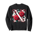 Red Rose Roses Flower Floral Design Monogram Letter N Sweatshirt