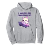 Funny Cat I work on Computers Cat Lovers Tech Support Pullover Hoodie