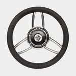 Savoretti Båtratt motorbåt Armando T26P, rostfritt stål med PU-läder/läderimitation, Ø350 mm, nav, passar 3/4″ (19 mm) rattaxel, svart/krom