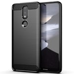Fonetek Slim Fit Tough [Carbon Fibre] Shockproof Protective Cushioned Case Cover + LCD Screen Protector Guard for Nokia 2.4 (BLACK)