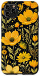 Coque pour iPhone 11 Pro Max Motif floral chic jaune moutarde et noir