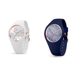 ICE-WATCH - Ice Pearl White - Montre Blanche pour Femme avec Bracelet en Silicone - 016935 (Small) & Ice Pearl Twilight - Montre Bleue pour Femme avec Bracelet en Silicone - 016940 (Small)