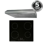 SIA 60cm Black 4 Zone 13amp Plug In Induction Hob And Silver Cooker Hood Visor