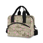 LILIFE Vintage New York Sakura Floral Lunch Box Cooler Bags Tote Organizer Insulated Thermal Zipper Lunch Container Bag School Picnic Beach Work for Men Women Girls Boys