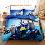 INFANDW Printed Duvet Cover Single bed F1 race car and 2 Pillowcase Bed Set Ultra Soft Hypoallergenic Microfiber Bedding with Zipper Closure, blue