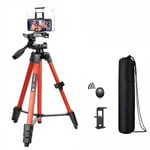 Phone Tripod, T90 53-Inch Video Tripod, Lightweight Camera Tripod with Bag, 3-Way Swivel Pan Head, Phone Holder and Remote Shutter, Compatible with Ring Light Cameras and Smartphones (Orange)