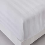 Weddecor 300 Thread Count Fitted sheet White Satin Stripe 100% Egyptian cotton Premium Hotel Quality Easy Care - Single Size (90cmx190cmx30cm)
