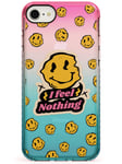 "I Feel Nothing" (Clear) Pink Impact Phone Case for iPhone 7 Plus, for iPhone 8 Plus | Protective Dual Layer Bumper TPU Silikon Cover Pattern Printed | Quirky Smiley Face EMOTICON Weird