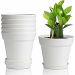Set med 6 vita plastkrukor med ventilationsbevattningssystem för balkong utomhus inomhusträdgård