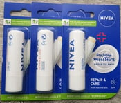 3 x Nivea Caring Lip Balm Repair & Care 15SPF 4.8g