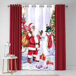 Fusion - Panneau de Rideau décoratif à œillets - Père Noël et scène enneigée - 138 x 214 cm (l x H) en Rouge et Blanc