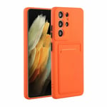 Molg Compatible with Samsung Galaxy S21 Ultra 5G Case [Screen Protector] Ultra Thin Soft TPU Silicone Shockproof Bumper Cover with Card Slot Protective Cover-Orange