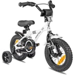 PROMETHEUS BICYCLES ® Barncykel 12 i vitt & svart från 3 år med träningshjul