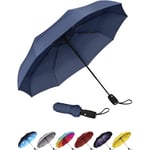 Repel Paraply Vindtäta Reseparaplyer för Regn - Enkel Automatisk Öppning och Stängning, Hållbart & Kompakt Paraply, Stark Glasfiberram, Vattentätt Tak Navy Blue