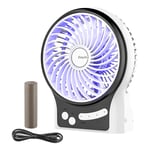 Battery Fan, EasyAcc Rechargeable Fan Portable Handheld Personal Mini Desk USB fan,3 Speeds Internal and Side Light,Cooling for Traveling,Fishing,Camping - White