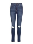 Hollister High Rise Super Skinny Jeans Blå [Color: DARK DESTROY ][Sex: Women ][Sizes: 24 x 30,25 30 ]