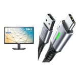 Dell SE2222H 21.5 Inch Full HD Monitor, 60Hz, VA, HDMI, VGA, 3 Year Warranty, Black & INIU USB C Charger Cable, Type C Cable Fast Charging, Zinc Alloy Braided USB A to USB-C Phone Charger Cable
