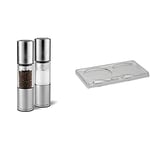 Cole & Mason H56390P Oslo Salt and Pepper Mills 185mm 2 x Salt and Pepper Grinders & H306119 Ramsgate Clear Salt and Pepper Mill Tray (H) 13mm x (W) 95mm x (D) 157mm