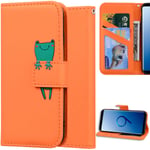 DodoBuy Case for Samsung Galaxy S9, Cartoon Animal Pattern Magnetic Flip Protection Cover Wallet PU Leather Bag Holder Stand with Card Slots - Orange Frog