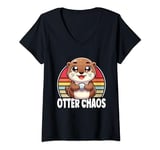 Womens Otter Chaos Cute Otter V-Neck T-Shirt