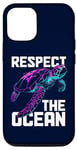 Coque pour iPhone 15 Pro Respect The Ocean Sea Turtle Surfer Plongée Fleurs