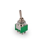 MEC Mini Toggle Switch, Long Solder Lugs, ON/OFF/ON, DPDT - Chrome