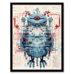 Bird Robot Hybrid Schematic Blueprint Futuristic Secret Spy Cam Complex Arcane Manuscript Gift For Him Man Cave Art Print Framed Poster Wall Decor