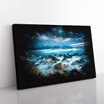 Big Box Art Stormy Evening in Wales Paint Splash Canvas Wall Art Print Ready to Hang Picture, 76 x 50 cm (30 x 20 Inch), Teal, Blue, Blue, Olive, Green