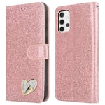 iPEAK For Samsung Galaxy A32 5G Case (6.5'') Shiny Leather Bling Glitter Book Flip Stand Card Wallet Protective Cover For Samsung Galaxy A32 5G Phone (Rosegold)