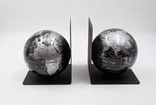 Mascagni - Lot de 2 Serre-Livres avec Globes Magnétiques - Métal Noir - pour étagères, bibliothèque ou Bureau