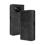 HAOTIAN Leather Case for Xiaomi Poco X3 NFC Case, Retro Style PU/TPU Wallet Folio Case, Collection Premium Folio Cover with [Card Slots] and [Kickstand] for Xiaomi Poco X3 NFC. Black