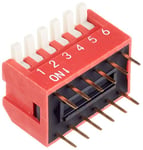 DeLOCK DIP Toggle Switch Piano 6 Digit 2.54 mm Grid Mass THT Vertical Red Pack of 10