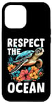 Coque pour iPhone 14 Plus Respect The Ocean Sea Turtle Surfer Plongée Fleurs