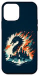 Coque pour iPhone 12 mini Jeu de fantaisie château de réflexion double exposition Dragon Flamme