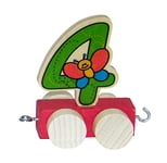 Hess Holzspielzeug 00444 - Chariot en bois pour train d'anniversaire, numéro 4 avec motif animal, fait à la main, idéal comme décoration pour la table d'anniversaire