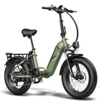 Elcykel 20'' FAFREES FF20 Polar 500W Hopfällbar cykel Stora däck 25 km/h 48V 20,8Ah 7 Växlar Grön med Present Pumpa