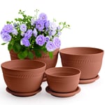 JOELELI Plastic Plant Pots, 4 Pack Flower Pots 21/18/15/12cm Outdoor Indoor Garden Planters with Drainage Hole and Tray All House Plants, Succulents, Flowers and Cactus(Red)