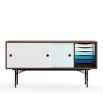 Sideboard With Tray Unit, Oak, White/Light Blue, Orange Steel, Warm