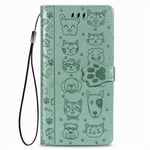 VGANA Case Compatible for Samsung Galaxy S20 FE 5G, Leather Wallet Cover Cat and Dog Series Pattern Cute Embossed with Card Solt Phone Shell. Green