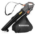 Terratek Corded Leaf Blower and Garden Vacuum 3000W, 3 in 1 Lightweight Mulcher, Leaf Blower and Vacuum, 35L Garden Blowers Collection Bag, 10m Cable, Wheels & Shoulder Strap Included