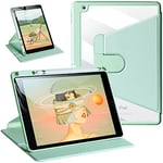 ZtotopCases Coque pour iPad 9/8/7ème Generation 2021,Couverture Avant en Cuir de Qualité Supérieure,Couvercle Arrière Translucide PC,360° Rotation Housse avec Porte-Crayon pour iPad 10.2 Pouces, Vert