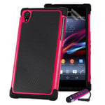 32nd ShockProof Series - Dual-Layer Shock and Kids Proof Case Cover for Sony Xperia Z, Heavy Duty Defender Style Case - Hot Pink