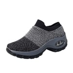 Haepe Womens Trainers Breathable Running Shoes Air Cushion Slip On Walking Shoes Woven Light Weight Elastic Trainer Comfort Slip On Sport Water Shoes Gray