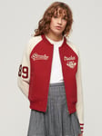 Superdry College Graphic Jersey Bomber Jacket, Risk Red/Oatmeal