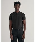 Gant Mens Slim Fit Short Sleeve Shield Logo Pique Polo - Black Cotton - Size Medium