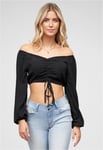 Urban Classics Kort V-ringad blus med ballongärmar och rynkad detalj framtill (L,black)